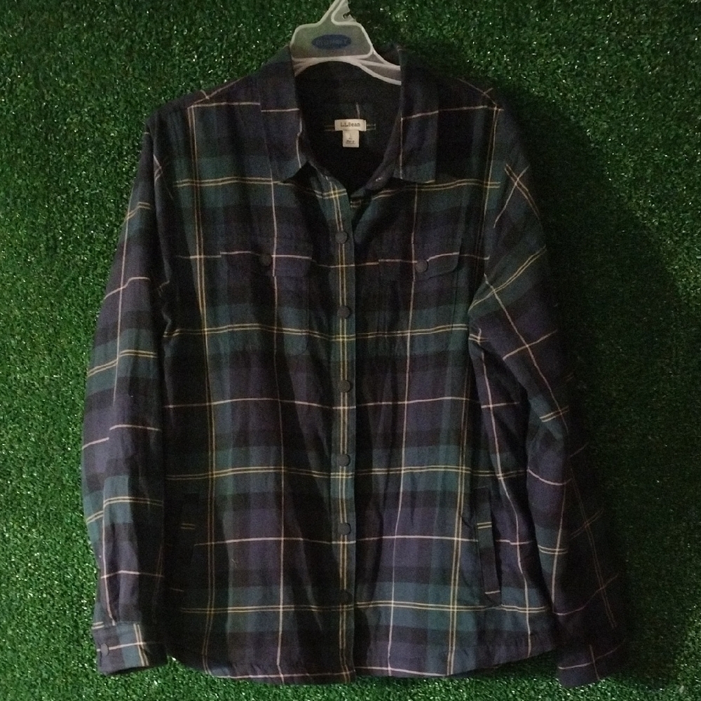 L.L. Bean Navy and Tan Plaid Shirt